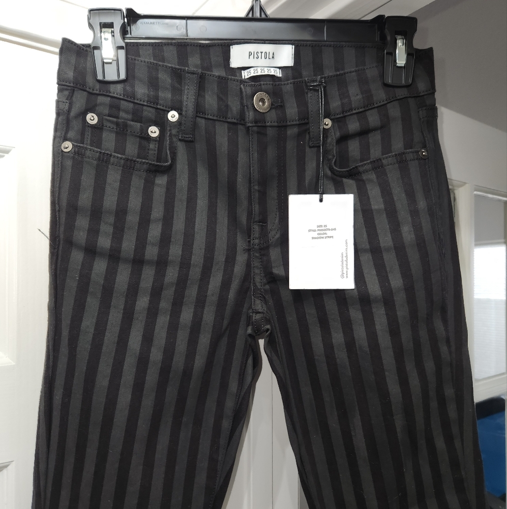 pistola Black & Charcoal Striped Ankle Jeans